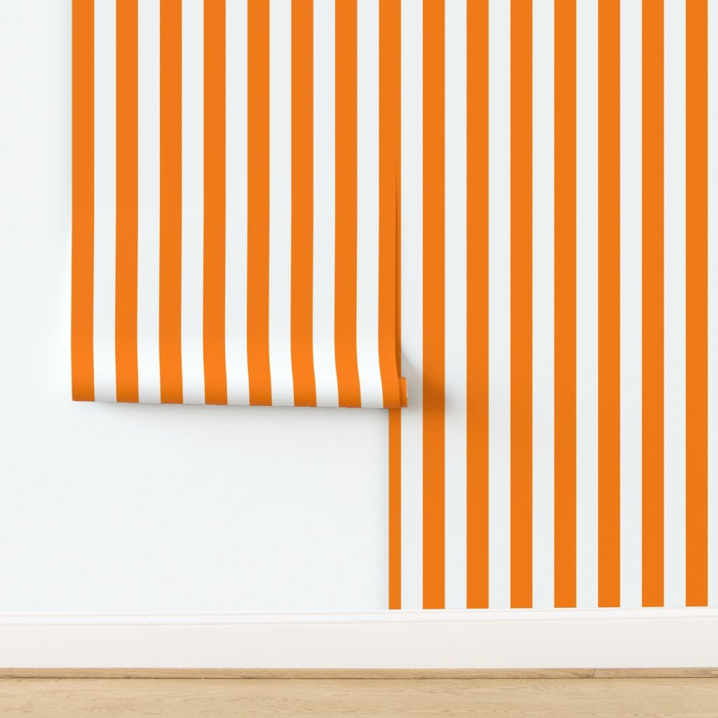 Florida Orange and White Vertical Stripes Wallpaper design