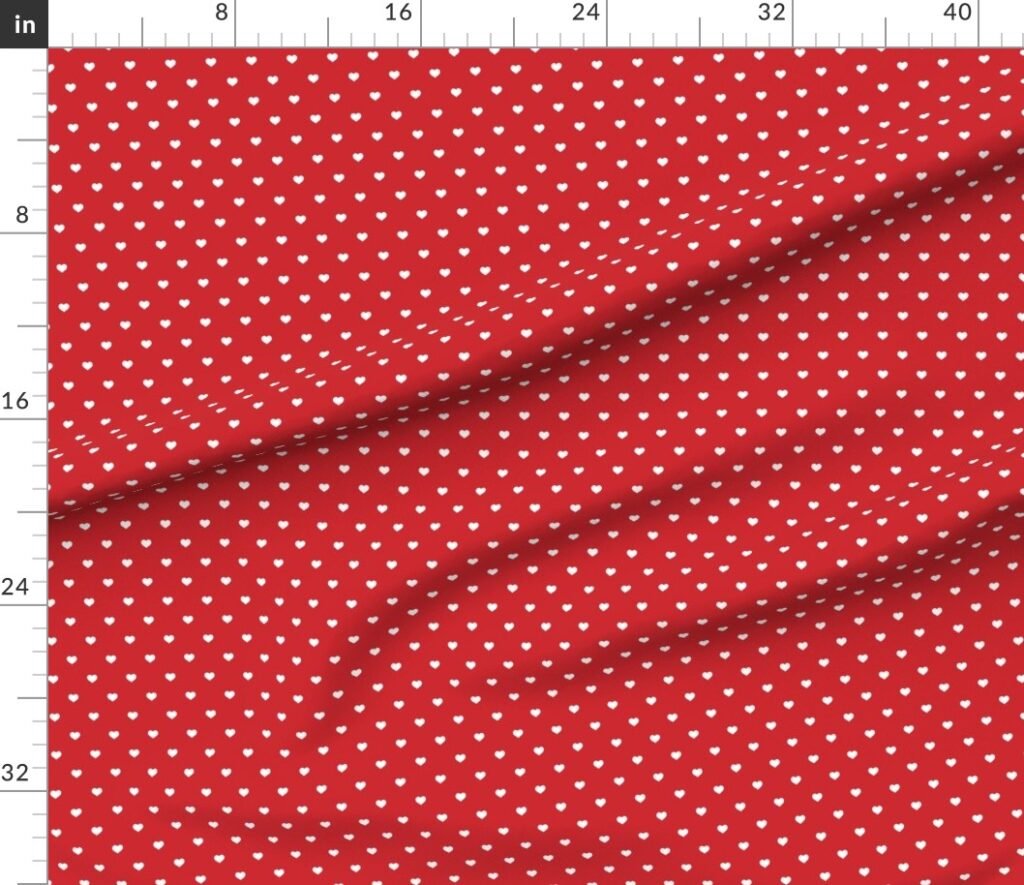 Mini White Valentines Polkadot Love Hearts on Poppy Red Background Fabric design