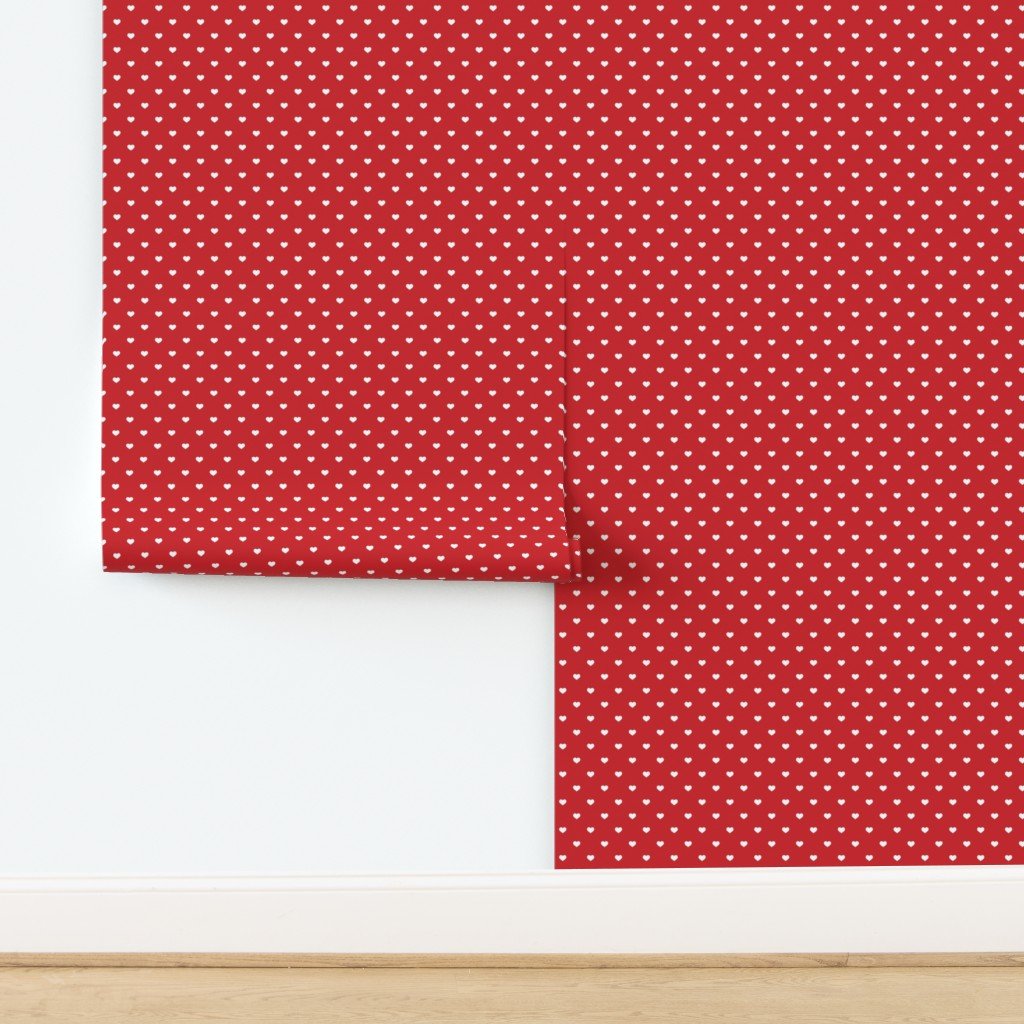 Mini White Valentines Polkadot Love Hearts on Poppy Red Background Wal Wallpaper design