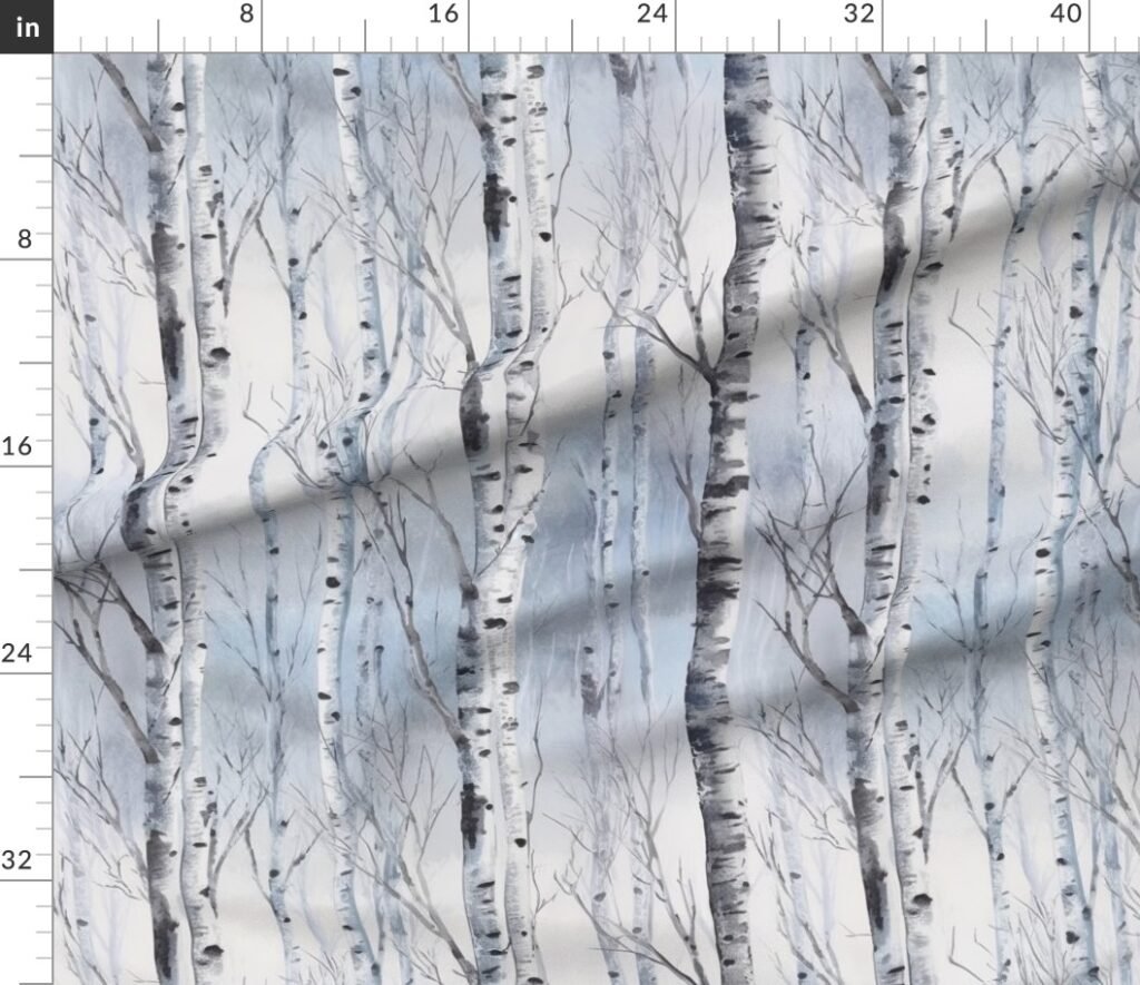 Endless Silver Birch Tree Dreamscape Trees in Misty Forest Watercolor design