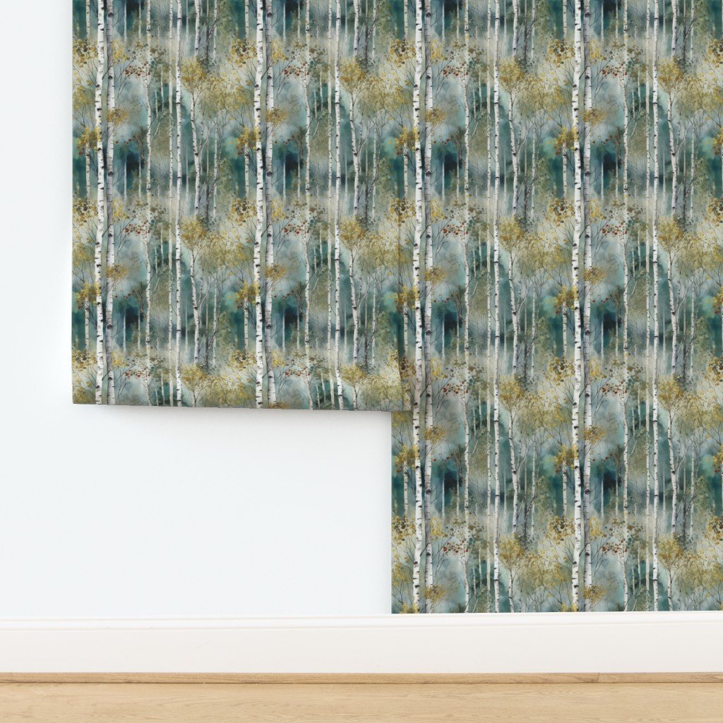 Smaller Endless Birch Tree Dreamscape Trees in Misty Forest Watercolo design