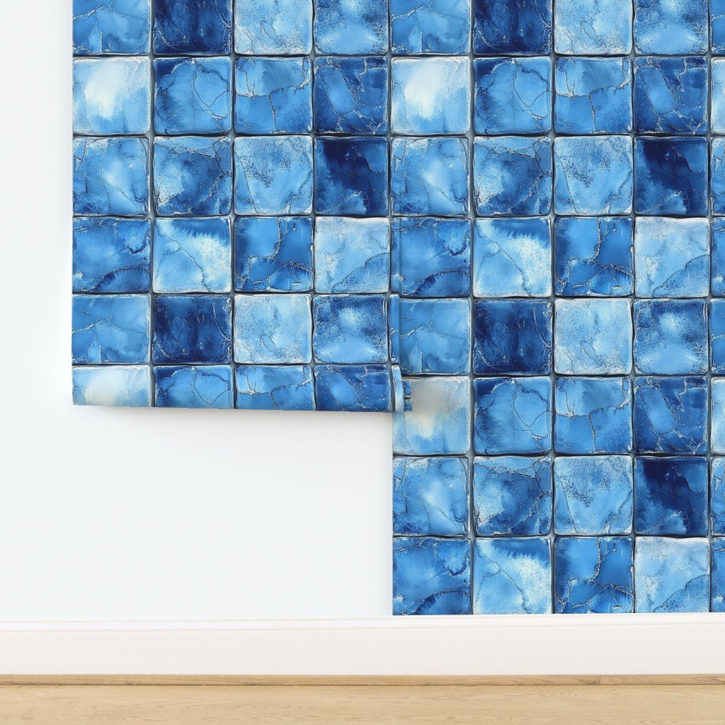6 inch Blue Mosaic Tiles with Watercolor Effect for Pool or Bathroom Wal design
