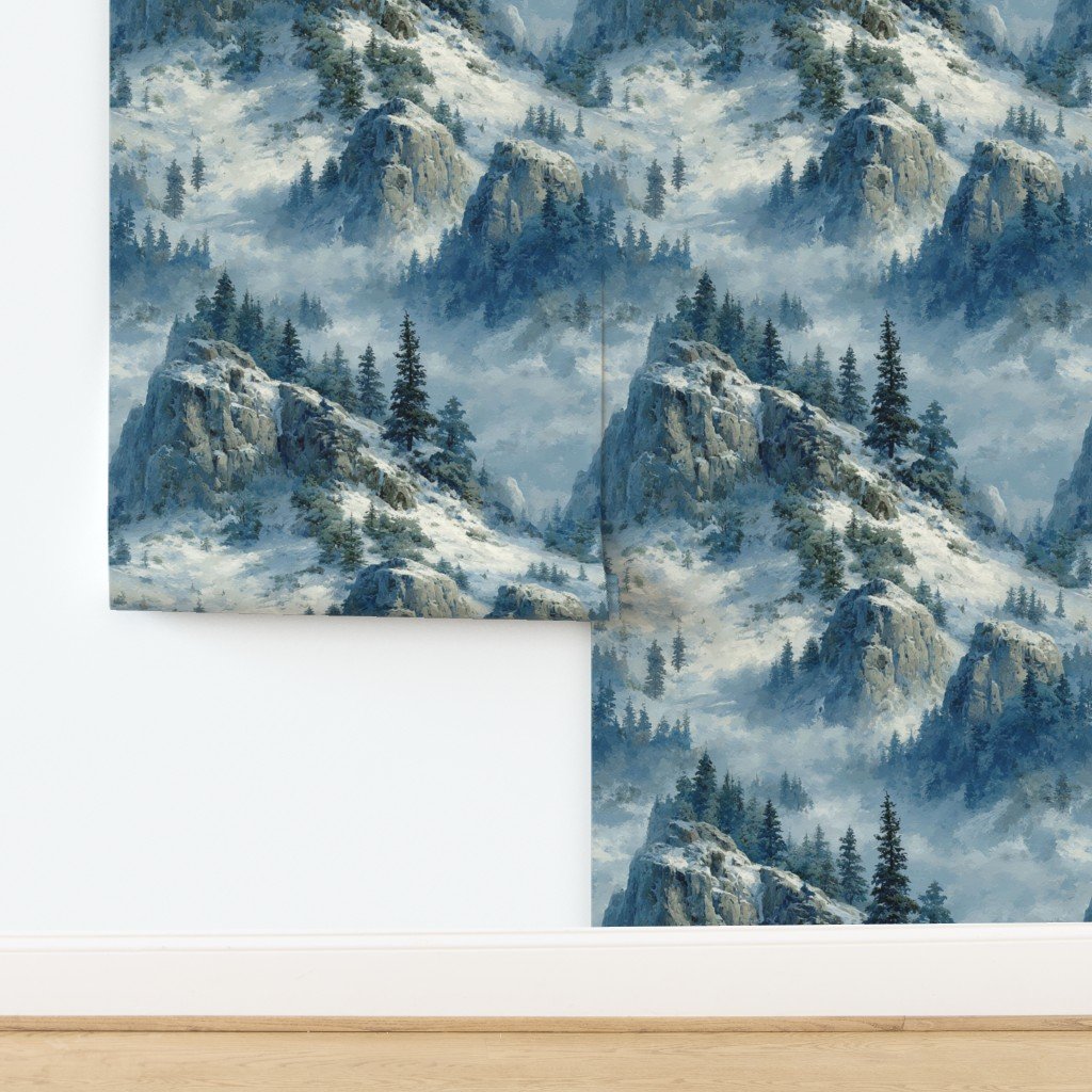 Olympic National Park Winter Christmas Watercolor Landscape Wallpaper design