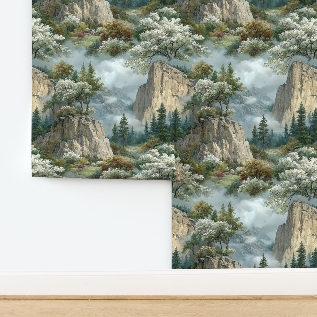 Yosemite National Park Spring Watercolor Granite Cliff Landscape Wal Wallpaper design