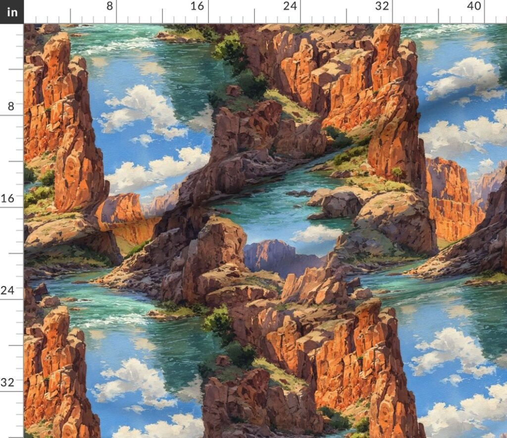 Summer Sun Over the Grand Canyon Watercolor Landscape Fabric design