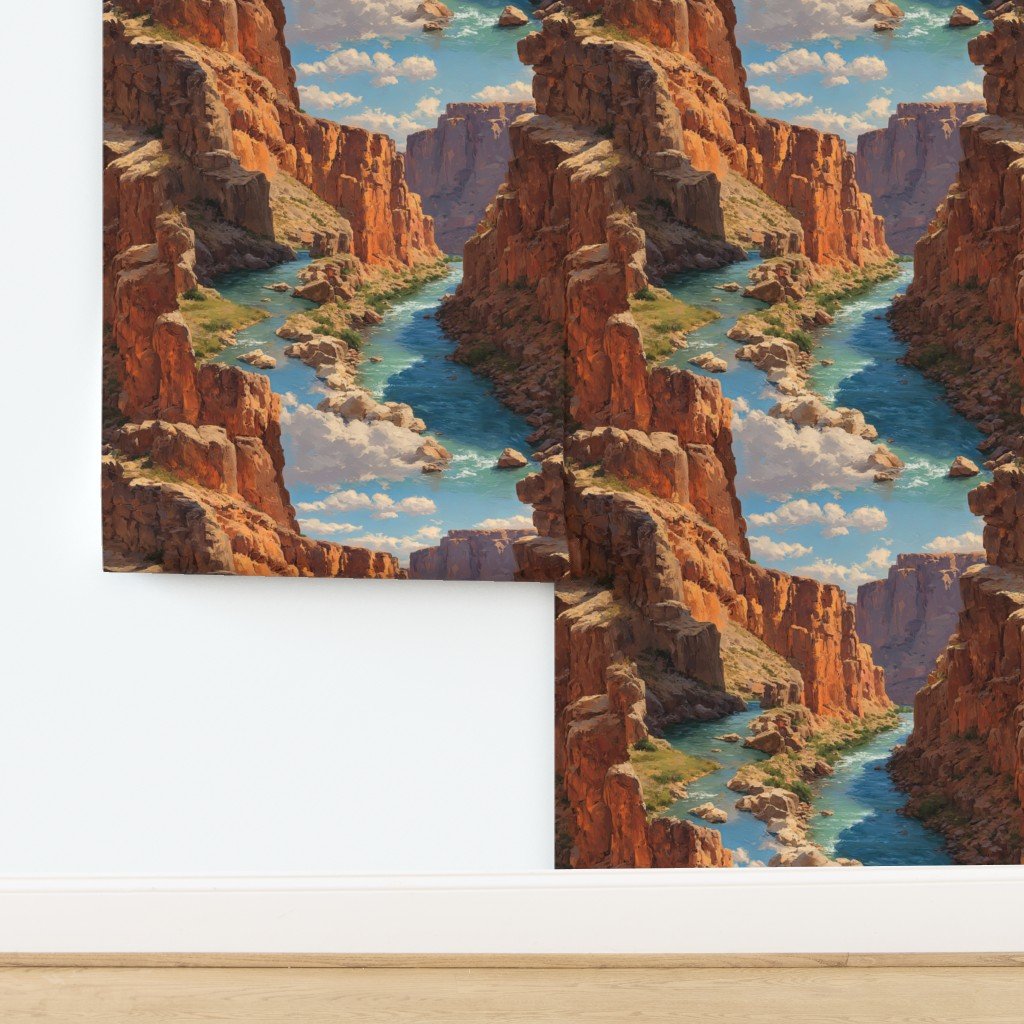 Summer Sun Over the Grand Canyon Watercolor Landscape Wallpaper design