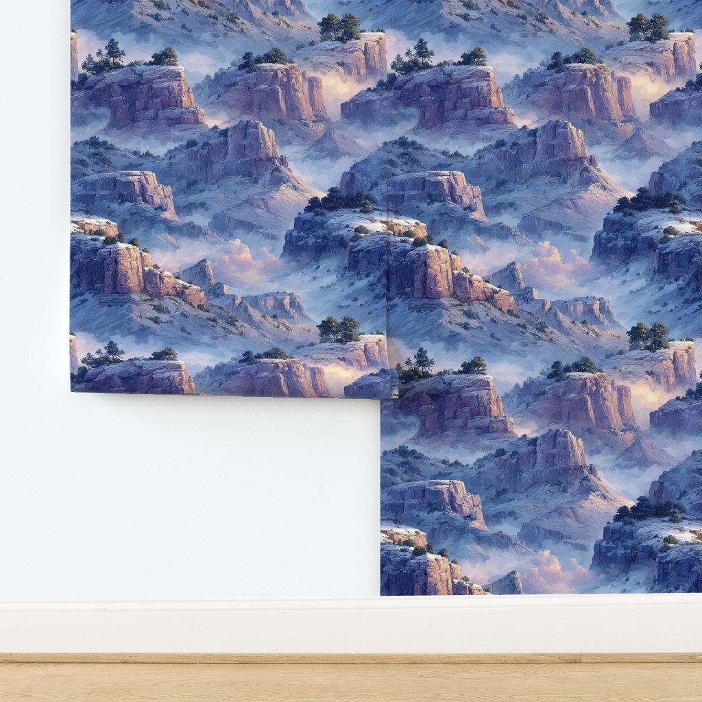 Winter Silence Over the Grand Canyon Watercolor Landscape Wallpaper design