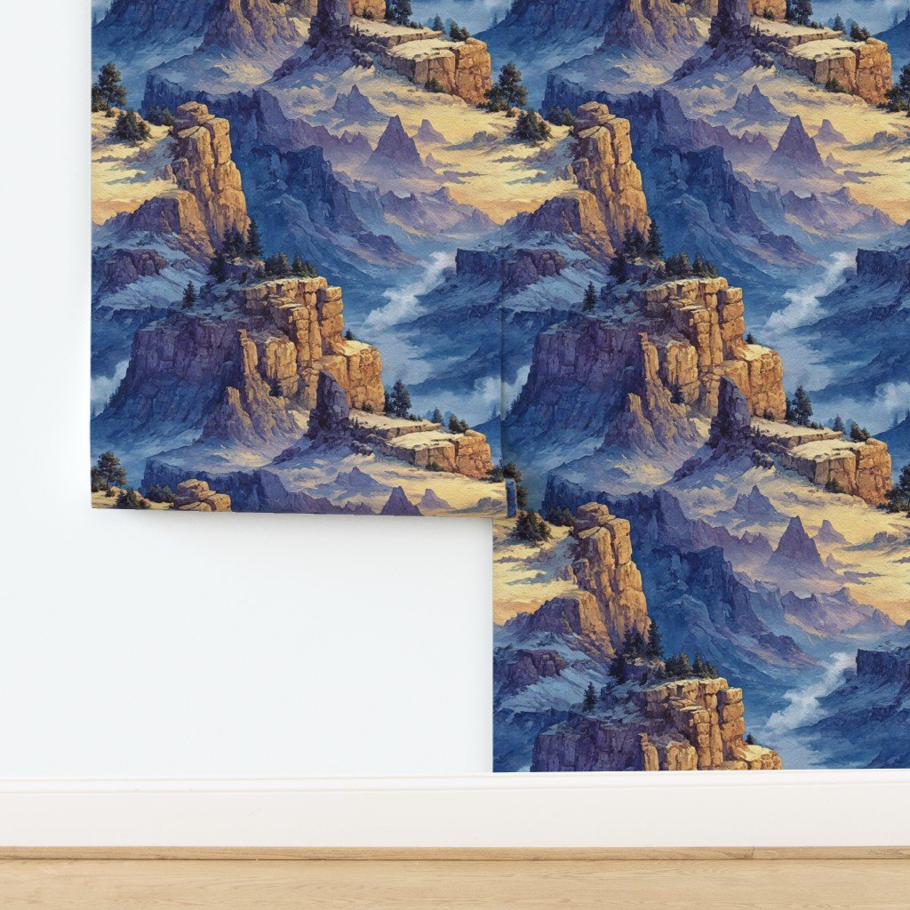 Winter Silence Over the Grand Canyon Watercolor Landscape Wallpaper design