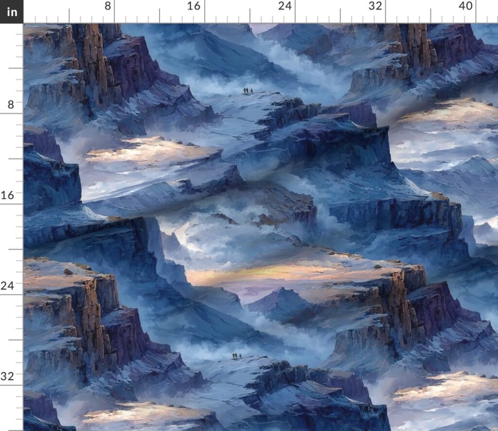 Winter Silence Over the Grand Canyon Watercolor Landscape Fabric design