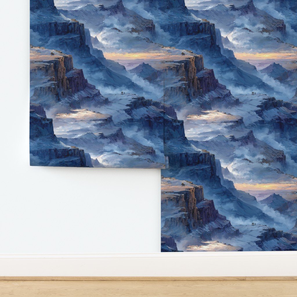Winter Silence Over the Grand Canyon Watercolor Landscape Wallpaper design