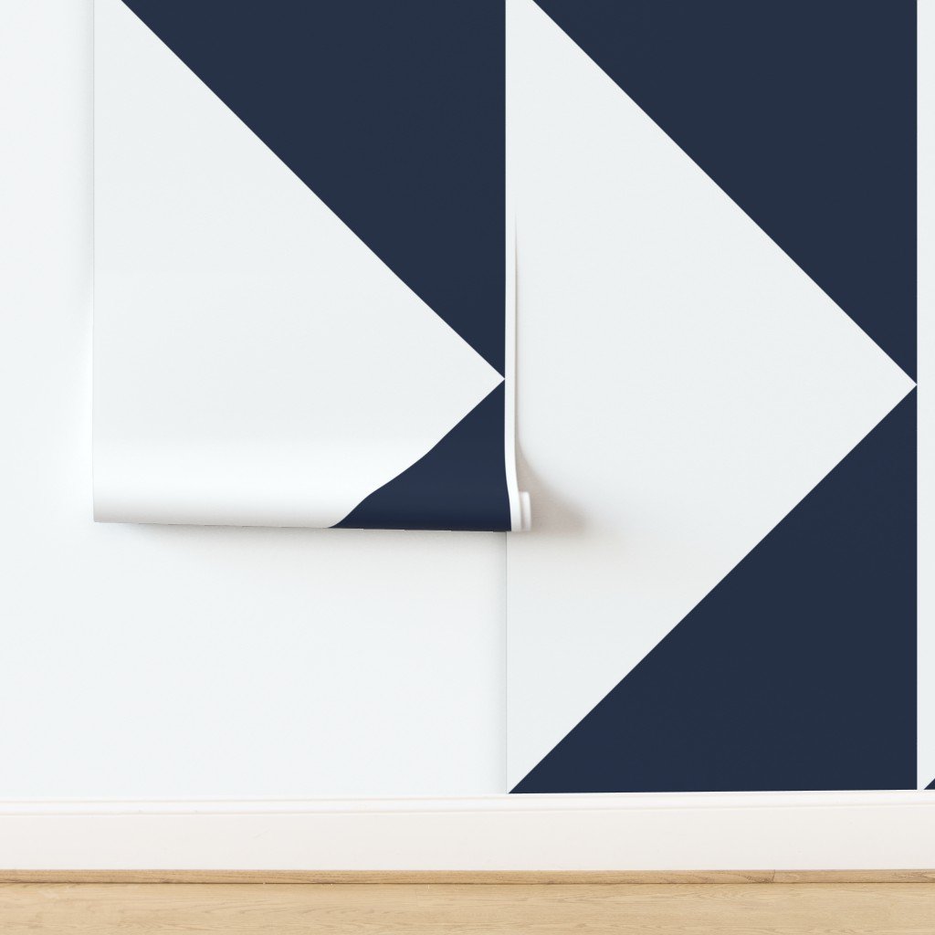 Bold Navy and White Oversized Geometric Triangle Wallpaper design