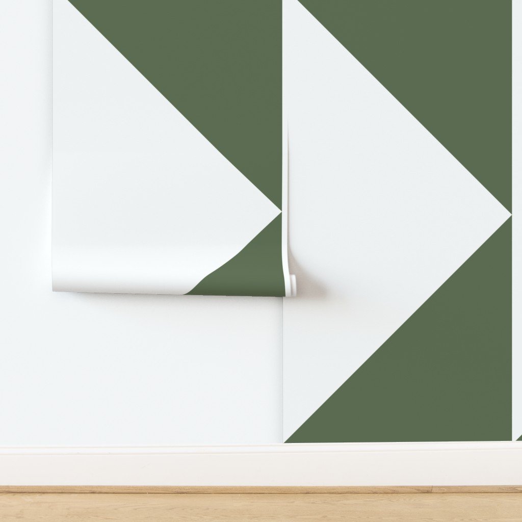 Bold Olive and White Oversized Geometric Triangle Wallpaper design