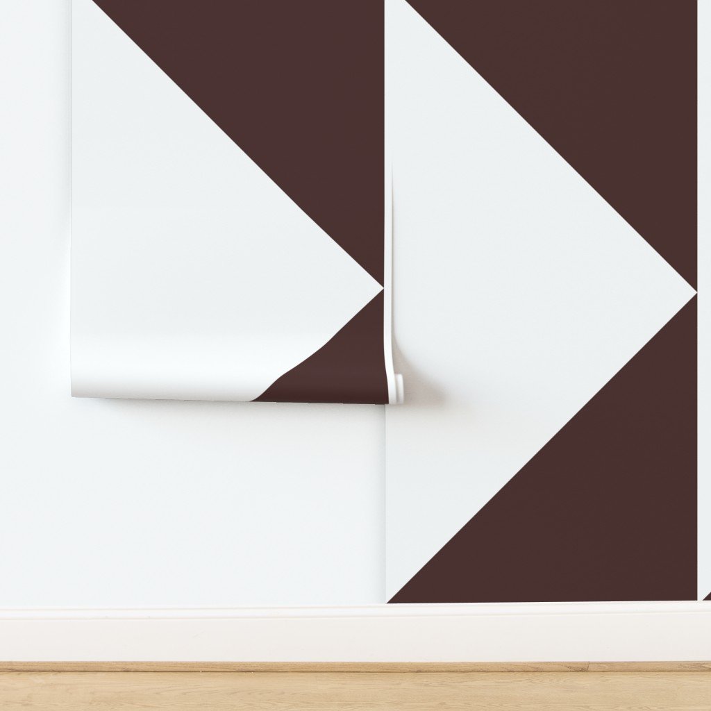 Bold Chocolate Brown and White Oversized Geometric Triangle Wallpaper design