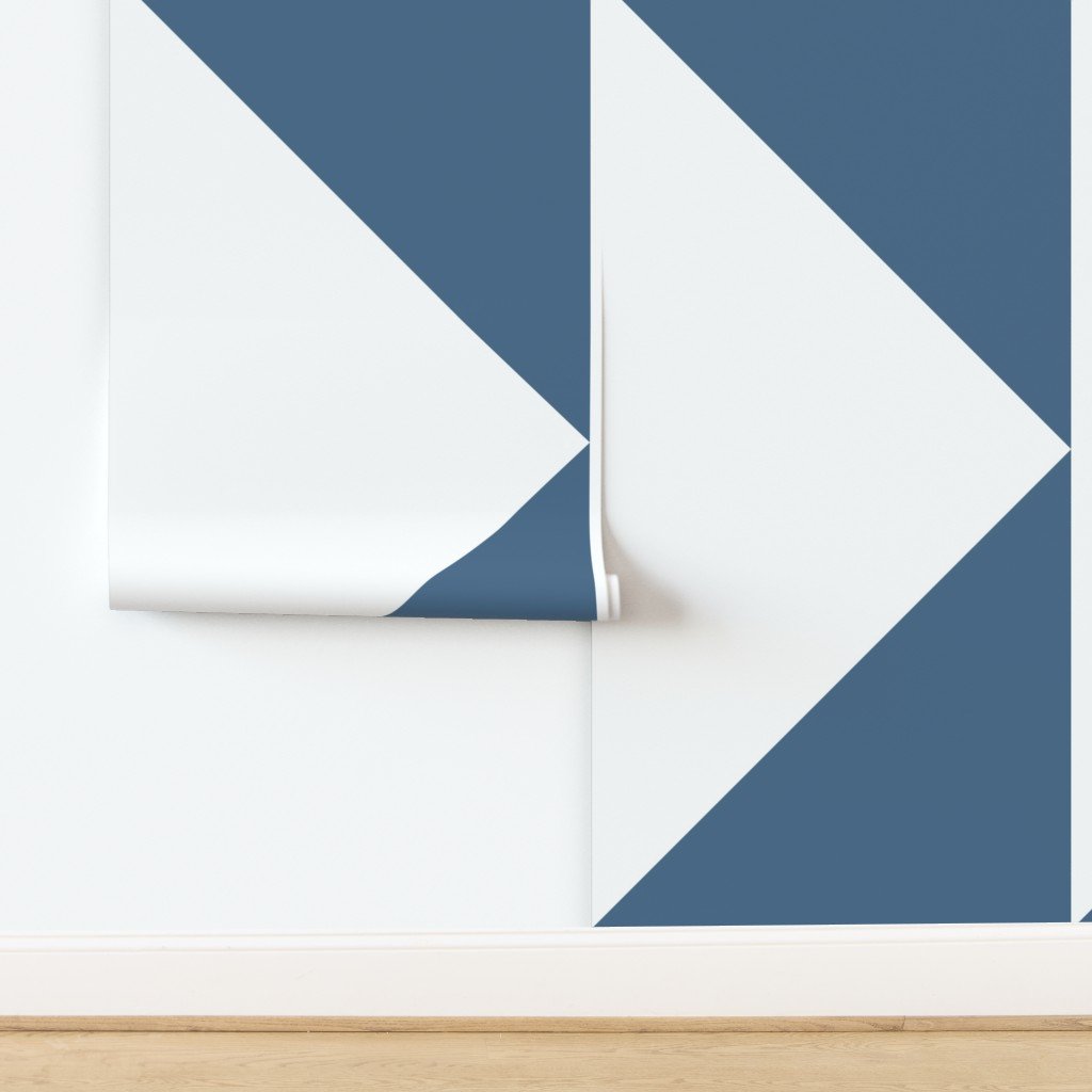 Bold Slate Blue and White Oversized Geometric Triangle Wallpaper design