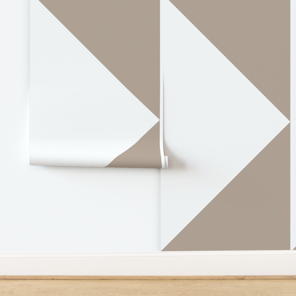 Bold Warm Taupe and White Oversized Geometric Triangle Wallpaper design