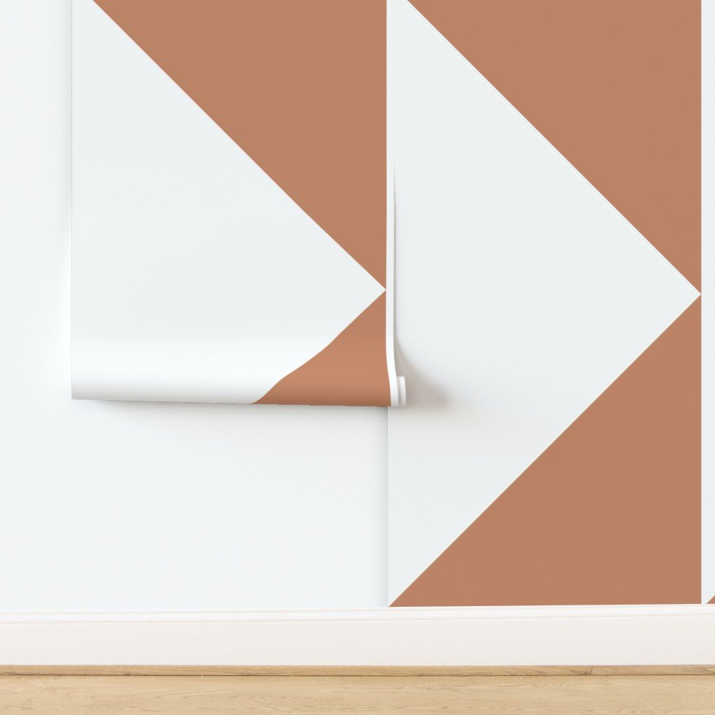 Bold Soft Clay and White Oversized Geometric Triangle Wallpaper design