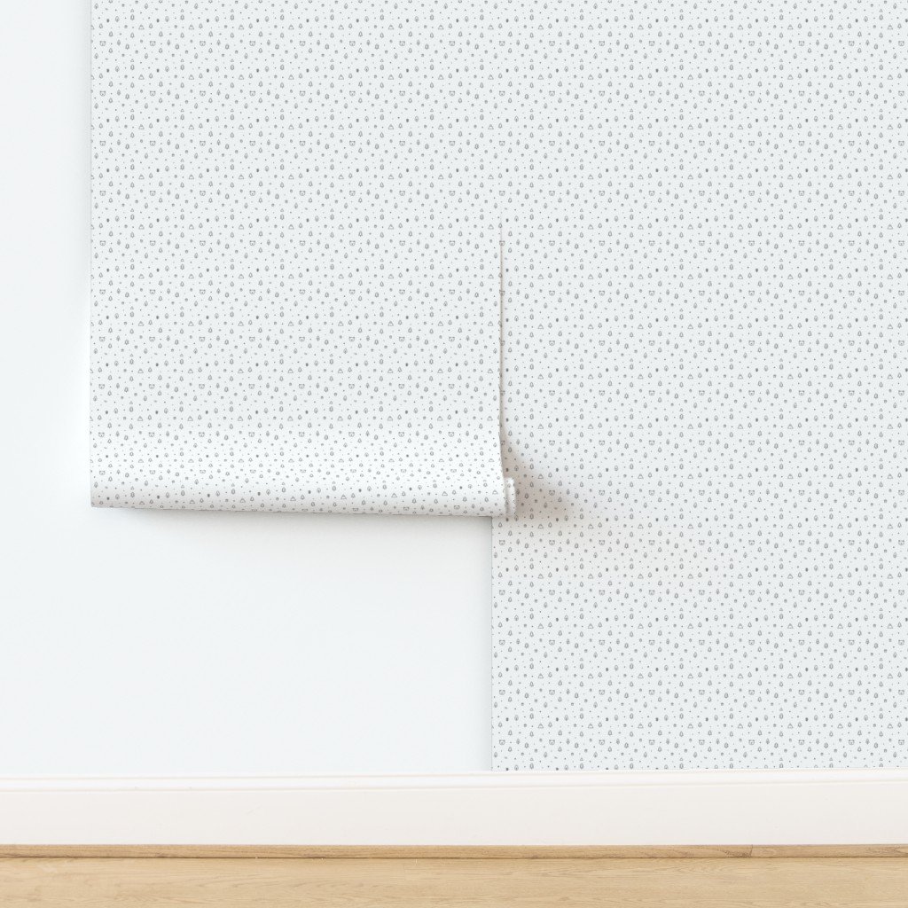 Minimal Black And White Woodland Doodle Pattern With Trees Bears Mount Wallpaper design