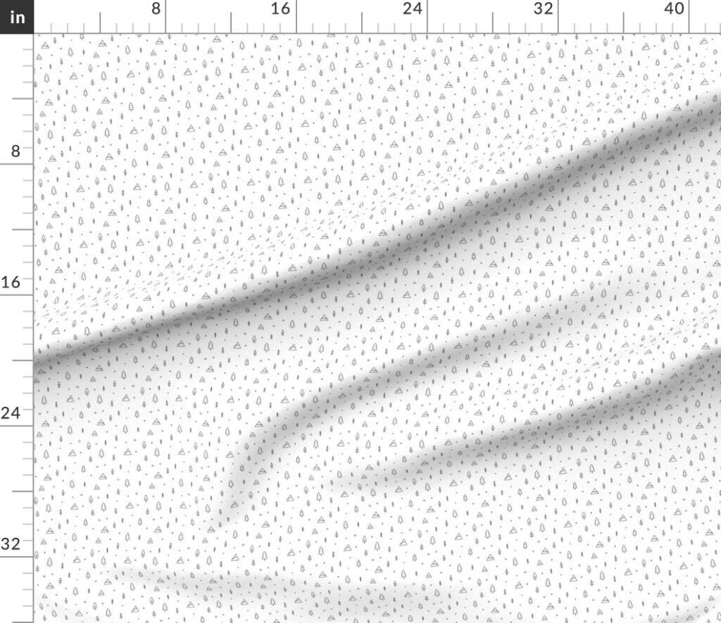 Minimal Black and White Woodland Doodle Pattern with Trees and Mountai Fabric design