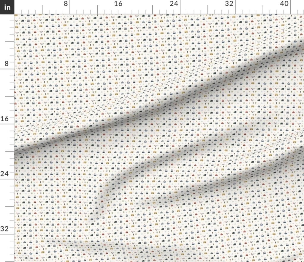 Transportation Pattern With Cars Planes Boats Trains And Buses Fabric design