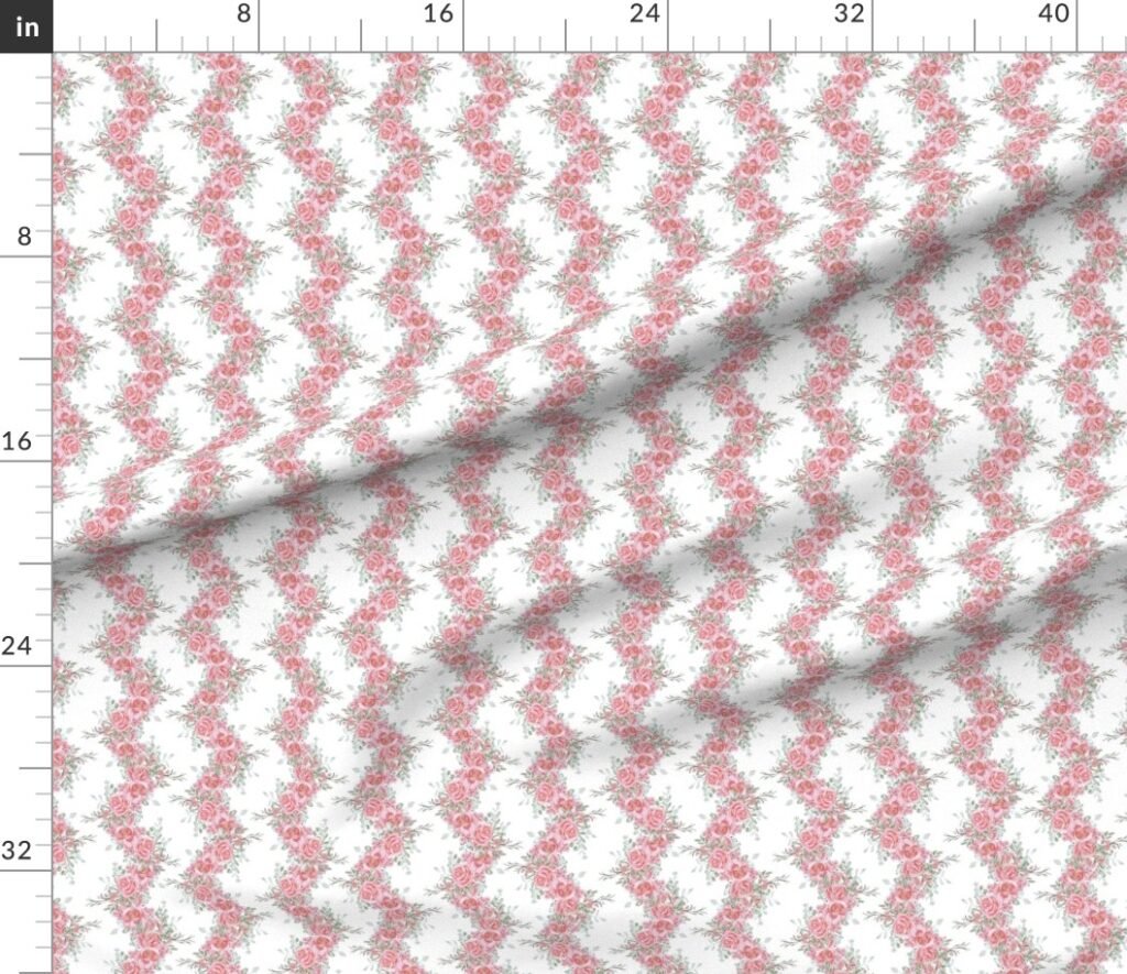 Vintage English Garden Small Soft Pink Rose Stripe Pattern on White Fabric design