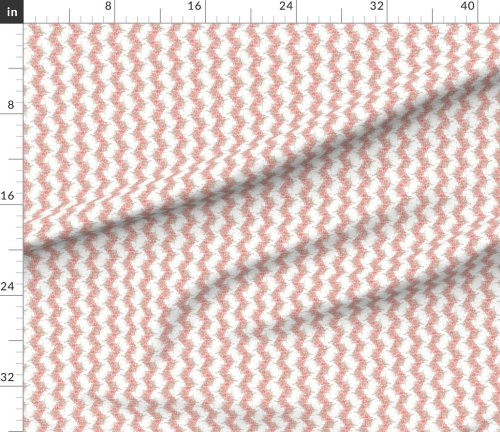 Vintage English Garden Tiny Coral Pink Rose Stripe Pattern on White Fabric design