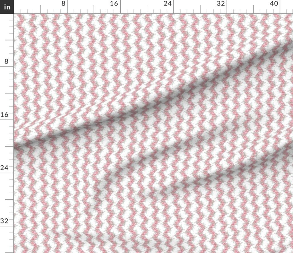 Vintage English Garden Tiny Soft Pink Rose Stripe Pattern on White Fabr Fabric design