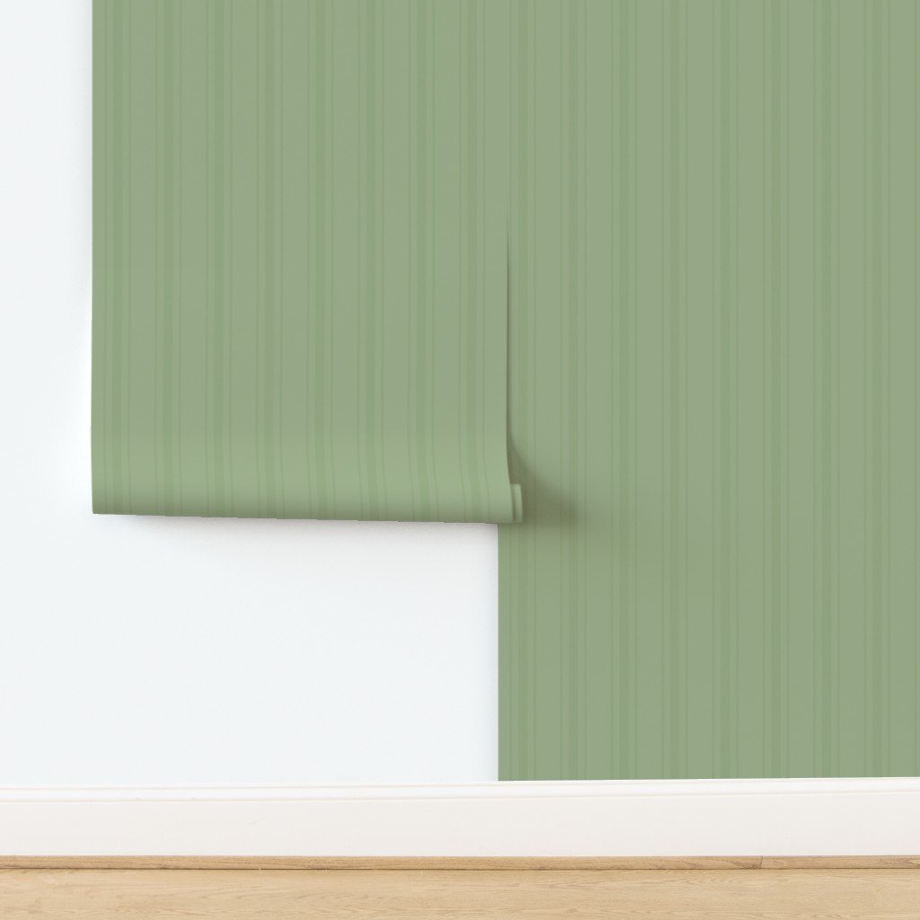 Tonal Sage Green Tailored Ticking Stripe Cottage Farmhouse Wide Strip Wallpaper design