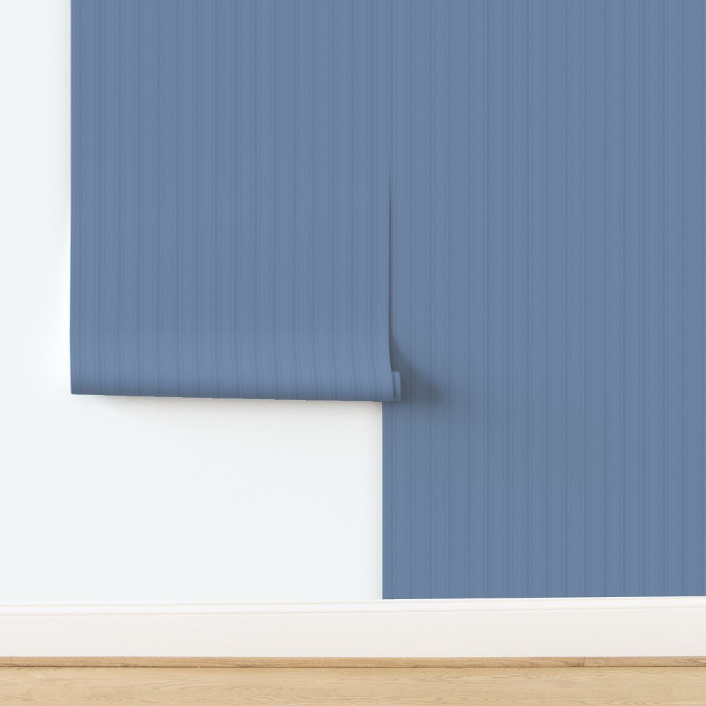 Tonal Dusty Blue Tailored Ticking Stripe Cottage Farmhouse Small Scal Wallpaper design