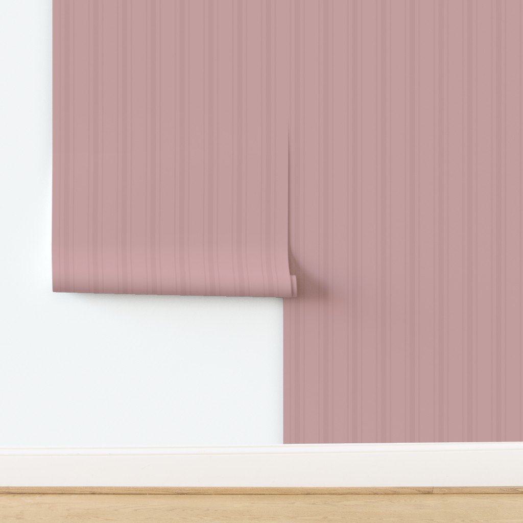 Tonal Dusty Rose Tailored Ticking Stripe Cottage Farmhouse Wide Strip Wallpaper design