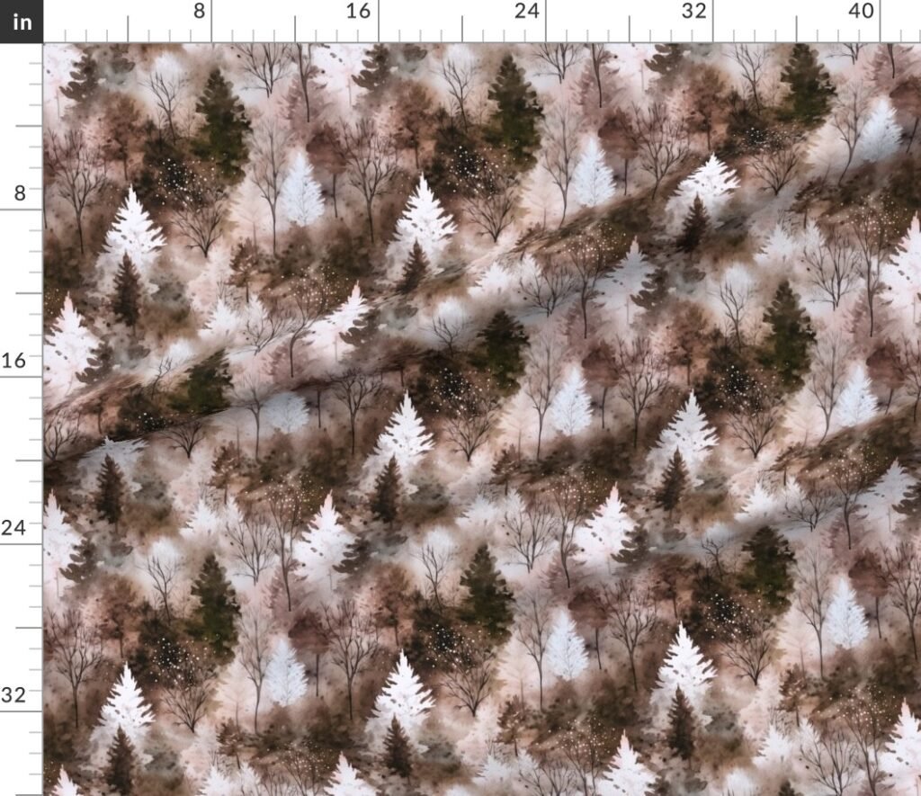 Small Endless Winter Tree Dreamscape Trees in Earthy Misty Forest Fabr Fabric design