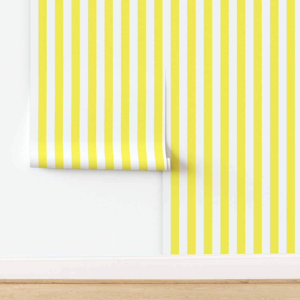 Lemon Yellow 2 inch Wide Cabana Stripes Wallpaper design