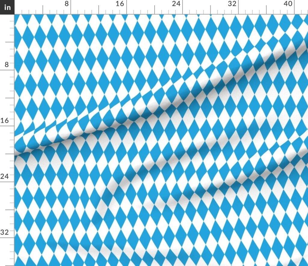 Oktoberfest Bavarian Blue and White Medium Diagonal Diamond Pattern F Fabric design